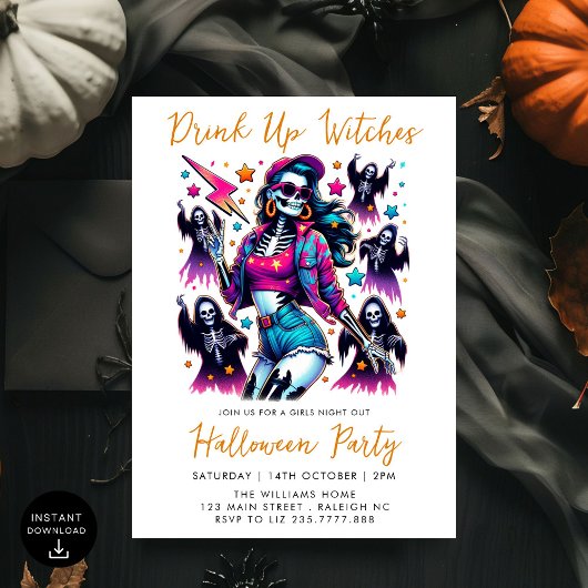 Roze Meisjes Night Out Volwassen Halloween Party Kaart