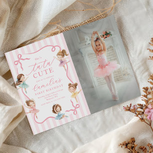 Roze Meisjes Strik Tutu Ballerina 1e Verjaardag Fo Kaart
