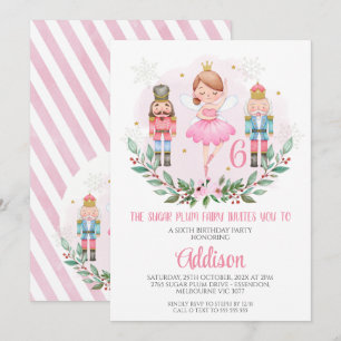 Roze meisjes Sugar Plum Fairy Birthday Invitation Kaart