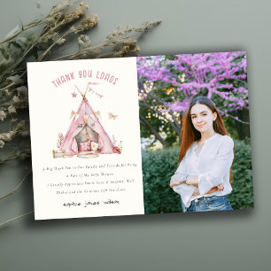 Roze Meisjes Tent Sleepover Slumber Foto Verjaarda Bedankkaart