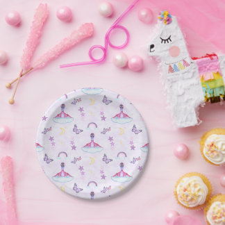 Roze meisjes verjaardag leuke dinosaurus papieren bordje