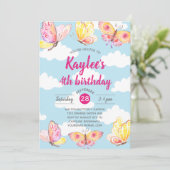 Roze Meisjes Vlinder Verjaardagsfeestje Kaart (Staand voorkant)