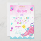 Roze Meisjes Waterslide Verjaardags Bash Uitnodigi Kaart (Voorkant)