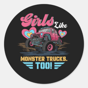 Roze Meisjes Zoals Monster Trucks Too Monter Jam K Ronde Sticker