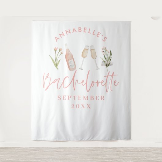 Roze meisjesachtige bloemige champagne vrijgezelle wandkleed (Voorkant)