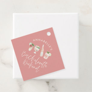 Roze meisjesachtige moderne cocktail script bruids bedankjes labels