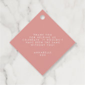 Roze meisjesachtige moderne cocktail script bruids bedankjes labels (Achterkant)