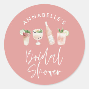 Roze meisjesachtige moderne cocktail script bruids ronde sticker