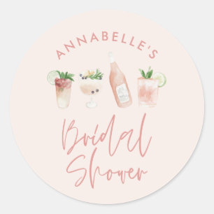 Roze meisjesachtige moderne cocktail script bruids ronde sticker