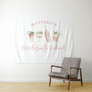 Roze meisjesachtige moderne drankjes vrijgezellenf wandkleed