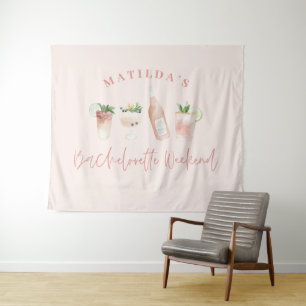 Roze meisjesachtige moderne drankjes vrijgezellenw wandkleed