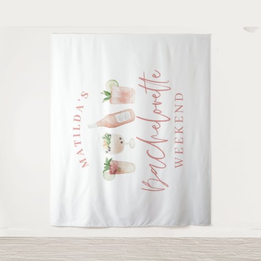 Roze meisjesachtige moderne drankjes vrijgezellenw wandkleed (Voorkant)