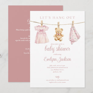 Roze Meisjesklerenlijn Baby Shower All In One Kaart