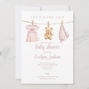 Roze Meisjesklerenlijn Baby Shower Foto QR Code Kaart
