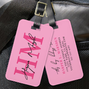Roze Meisjesnaam Monogram Bagagelabel