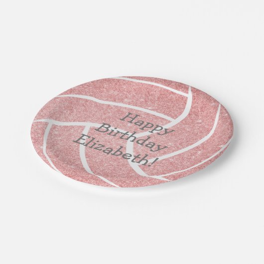 roze meisjesvolleybal verjaardagsfeestje papieren bordje (Gekanteld)