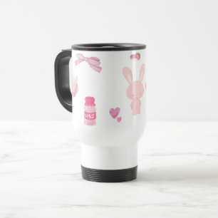 Roze Melk Konijn Cute Pastel Roze  Reisbeker