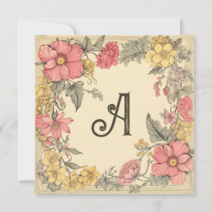 Roze Meloen, Cream, & Geel: Monogrammed Notecards Feestdagenkaart