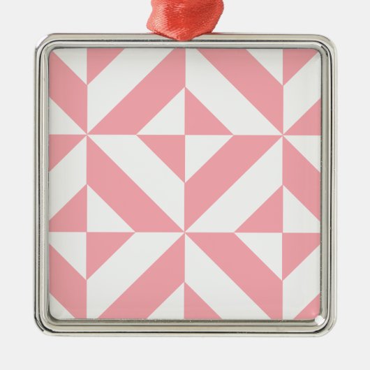 Roze Melon Geometric Deco Cube Patroon Metalen Ornament (Voorkant)