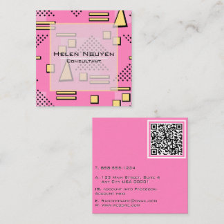 Roze Memphis Retro 80s QR Code Consultant Vierkante Visitekaartje