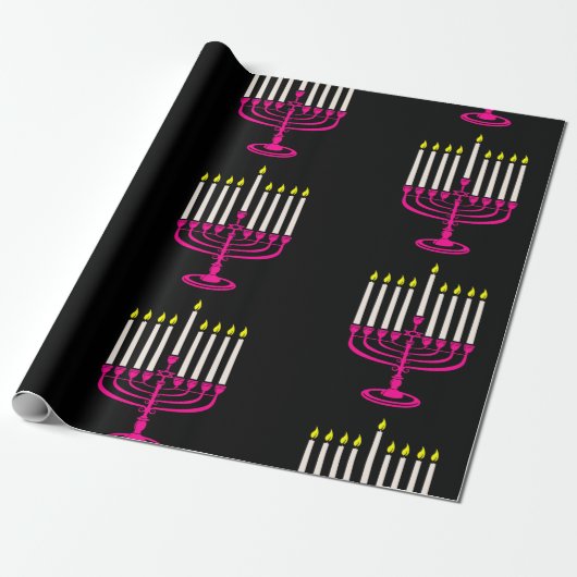 roze menorah hanukkah purim cadeaupapier (Uitgerold)