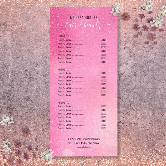 Roze menu Glitter Shimmer Salon Service