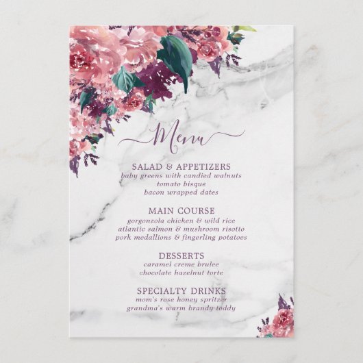 roze menu Moederdag van Floral Marmer (Voorkant)