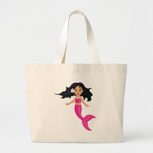 Roze Mermaid-kunst Grote Tote Bag (Voorkant)