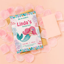 roze mermaid Party Birthday Invitation