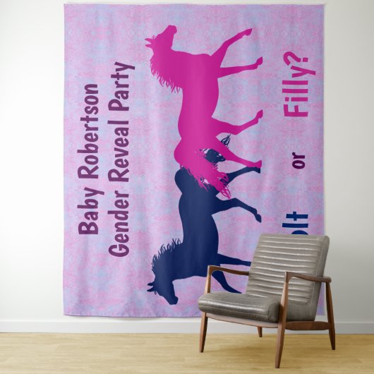 Roze Merrie of Blauwe Veulen Geslacht Reveal Feest Wandkleed (In situ)