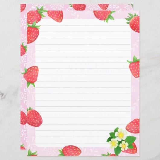 Roze, met aardbeien besproeid papier (Voorkant / Achterkant)
