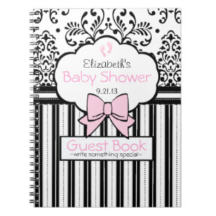 Roze met Black Damask Baby shower Guest Book- Notitieboek