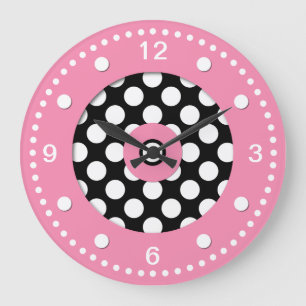 Roze met Black en White Polka Dots Wall Clock Grote Klok