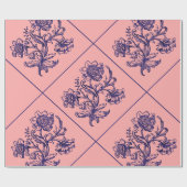 Roze met blauwe bloem cadeaupapier (Vlak)