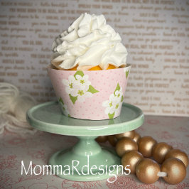 Roze met bloemen cupcake wrapper, cupcake wrap
