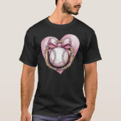 Roze met boog en hart – Schattigee softbal estheti T-shirt (Voorkant)