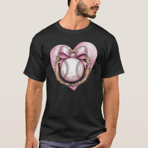 Roze met boog en hart – Schattigee softbal estheti T-shirt