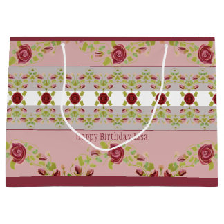Roze met Bourgondische bloemen Groot Cadeauzakje