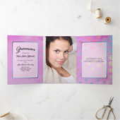 Roze met Confetti en aangepaste foto Quinceañera Drieluik Uitnodiging (Binnen)