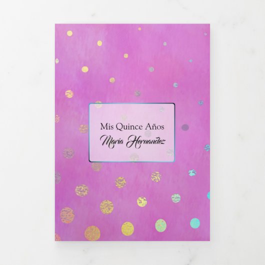 Roze met Confetti en aangepaste foto Quinceañera Drieluik Uitnodiging (Cover)