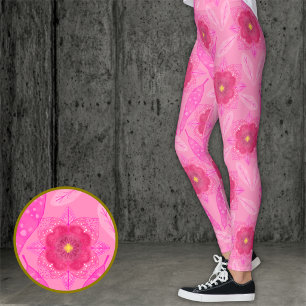Roze met de hand geschilderde bloemen leggings