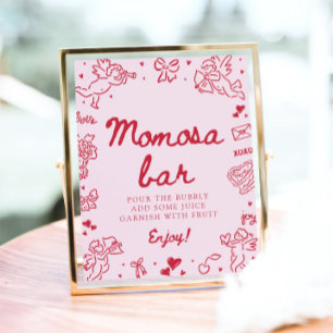 Roze met de hand getekend Baby Shower Momosa Bar B Poster