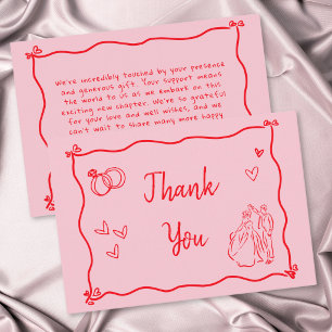 Roze met de Hand Getekend Hart Whimsisch Modern Bedankkaart