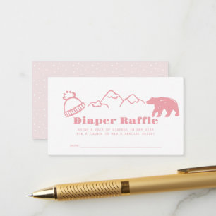 Roze met de hand getekend winter babyluier loterij informatiekaartje