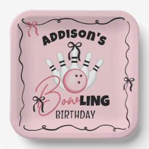 Roze met de hand getekende BOWling Bogen Meisje Ve Papieren Bordje