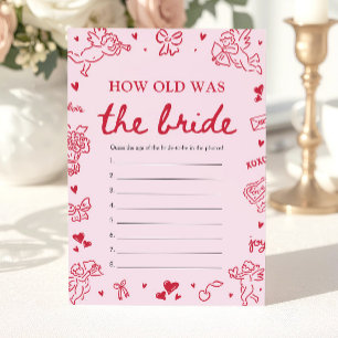 Roze met de hand getekende Hoe oud was de bruid sp Kaart