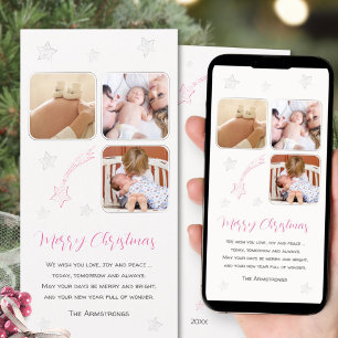 Roze met de hand getekende ster baby eerste foto K Feestdagenkaart