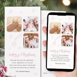 Roze met de hand getekende ster baby eerste foto K Feestdagenkaart