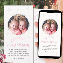 Roze met de hand getekende ster ronde foto Kerstmi Feestdagenkaart