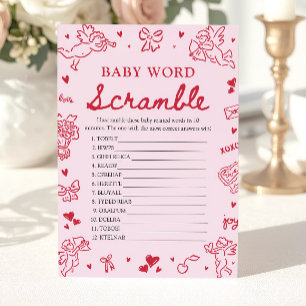 Roze met de hand getekende Valentijnsdag Baby Woor Kaart